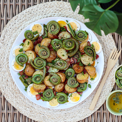 Salade de pommes de terre et têtes de violon grillées